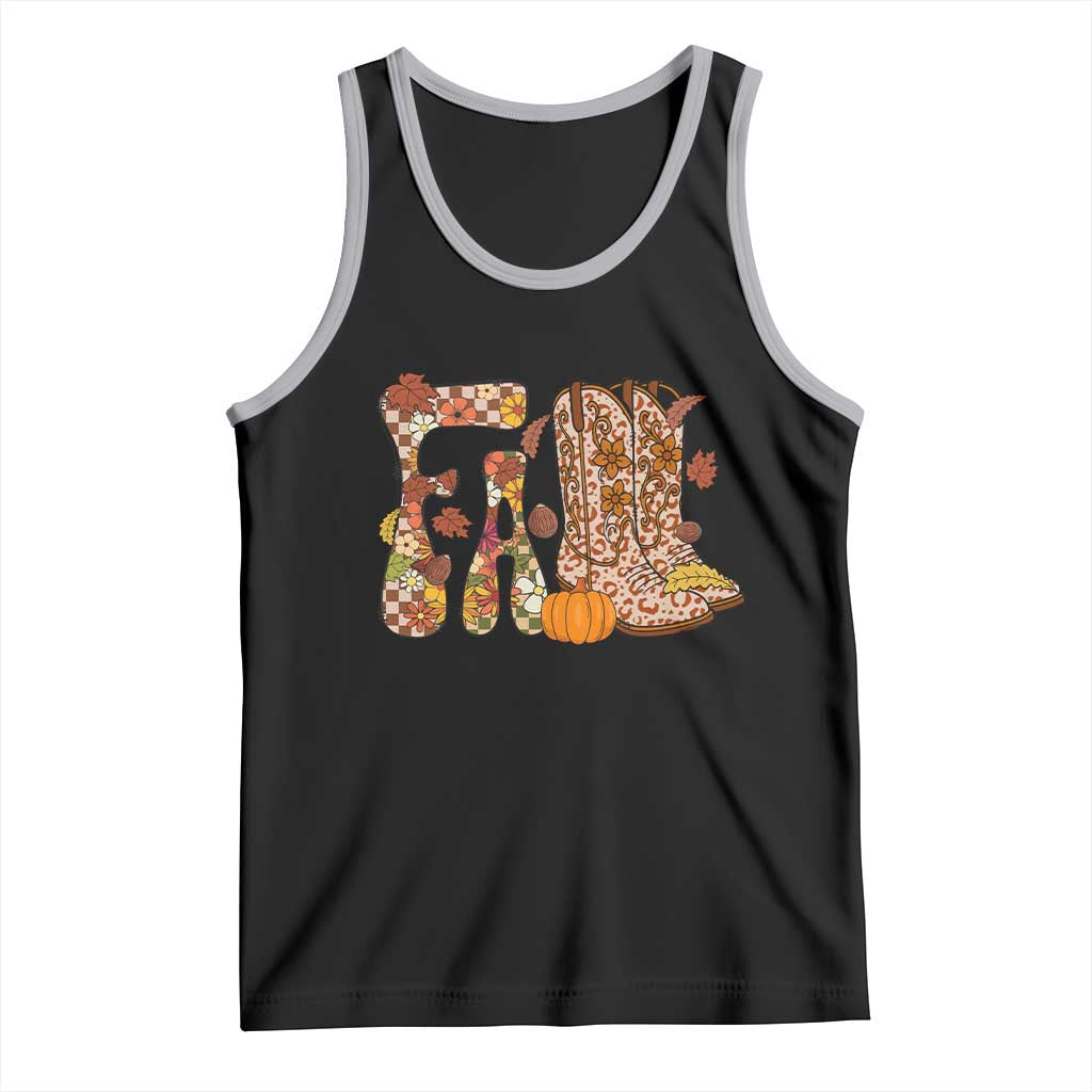 Cowboy Fall Season Thanksgiving Western Boots Pumpkin Tank Top - Wonder Print Shop