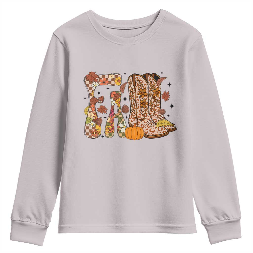 Cowboy Fall Season Thanksgiving Western Boots Pumpkin Youth Sweatshirt - Wonder Print Shop