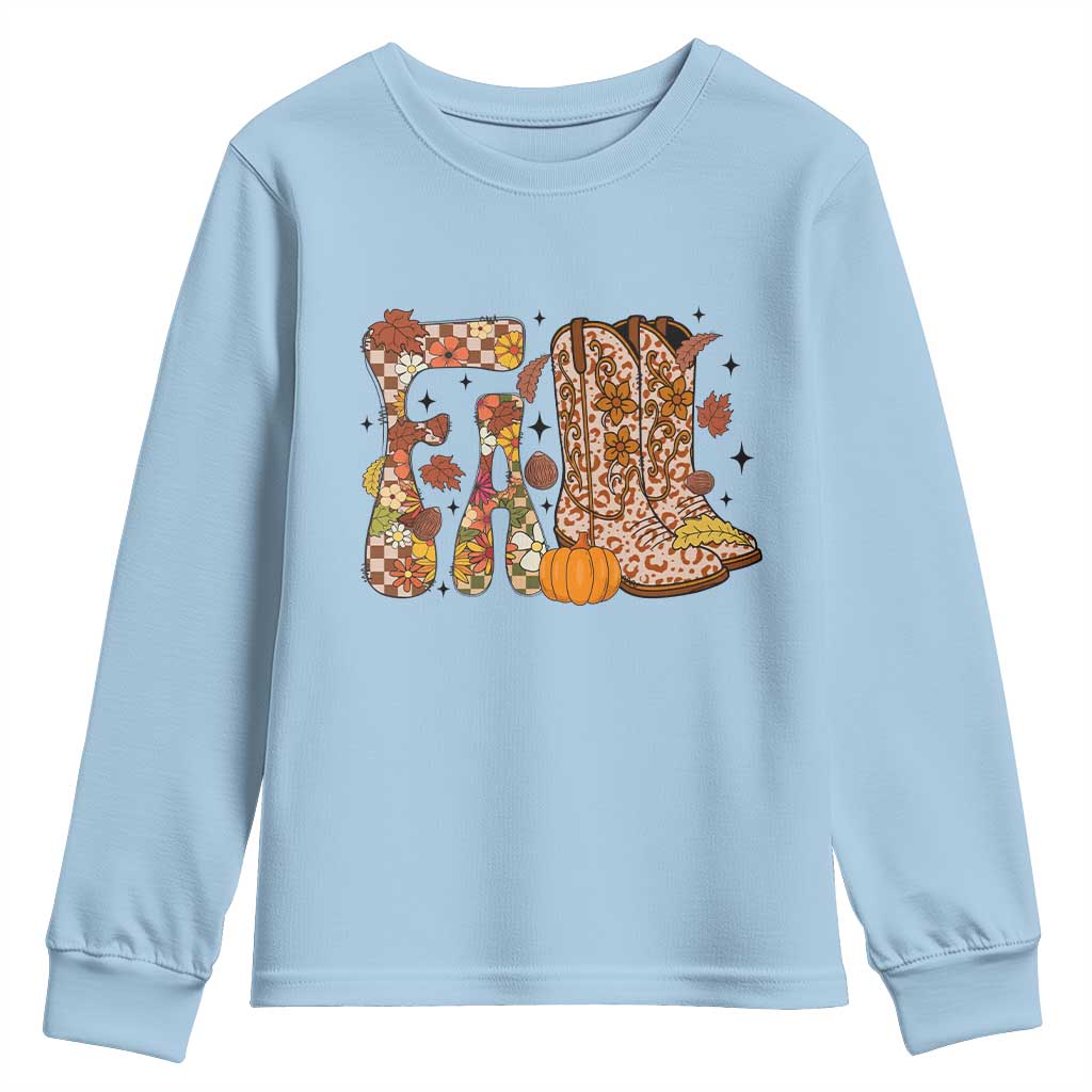Cowboy Fall Season Thanksgiving Western Boots Pumpkin Youth Sweatshirt - Wonder Print Shop