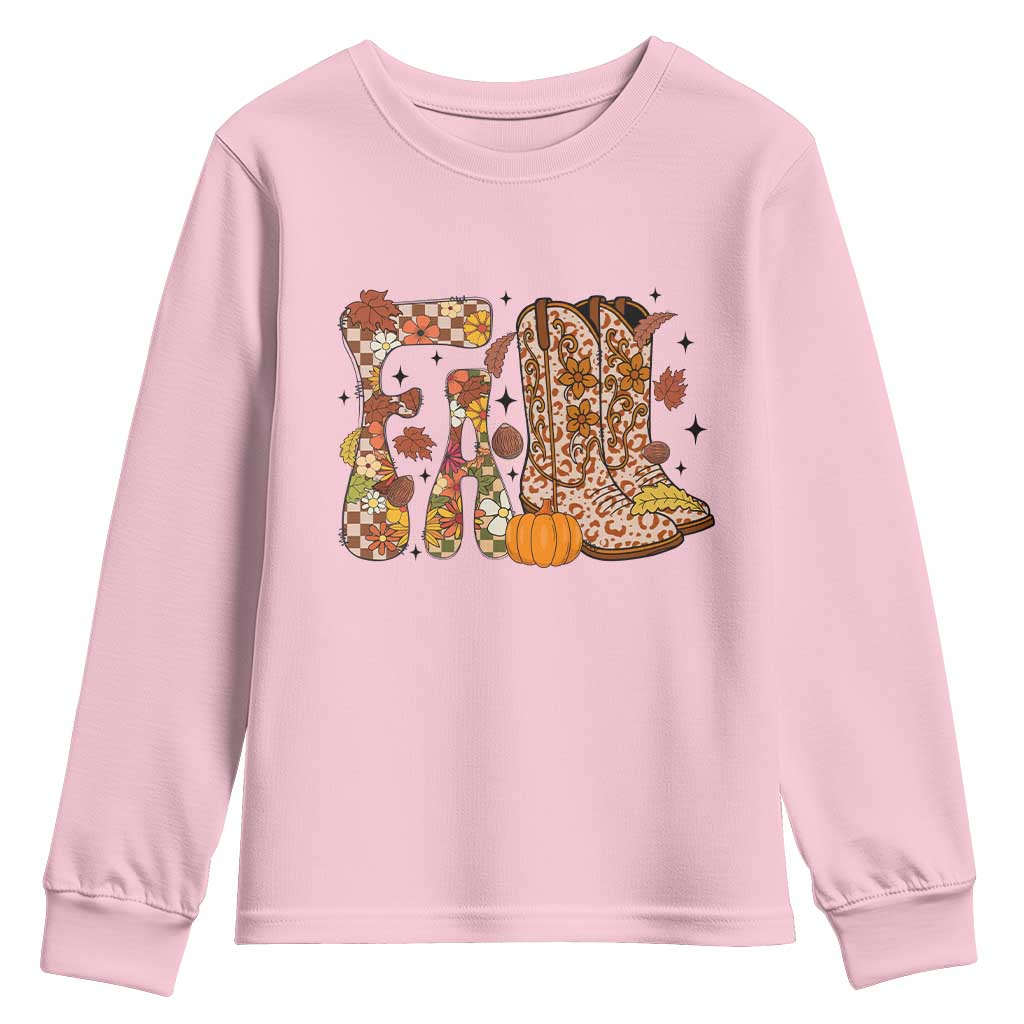Cowboy Fall Season Thanksgiving Western Boots Pumpkin Youth Sweatshirt - Wonder Print Shop