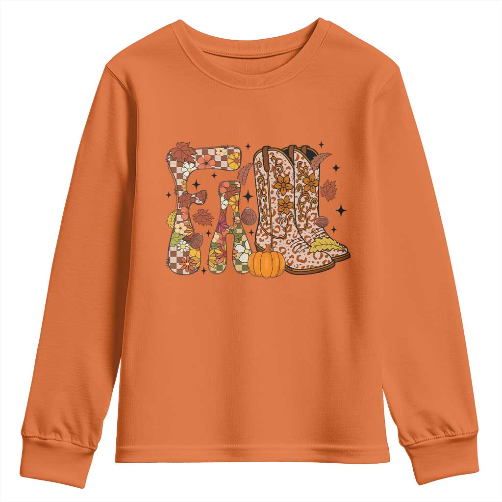 Cowboy Fall Season Thanksgiving Western Boots Pumpkin Youth Sweatshirt - Wonder Print Shop