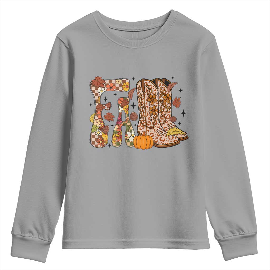 Cowboy Fall Season Thanksgiving Western Boots Pumpkin Youth Sweatshirt - Wonder Print Shop