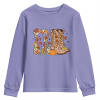 Cowboy Fall Season Thanksgiving Western Boots Pumpkin Youth Sweatshirt - Wonder Print Shop