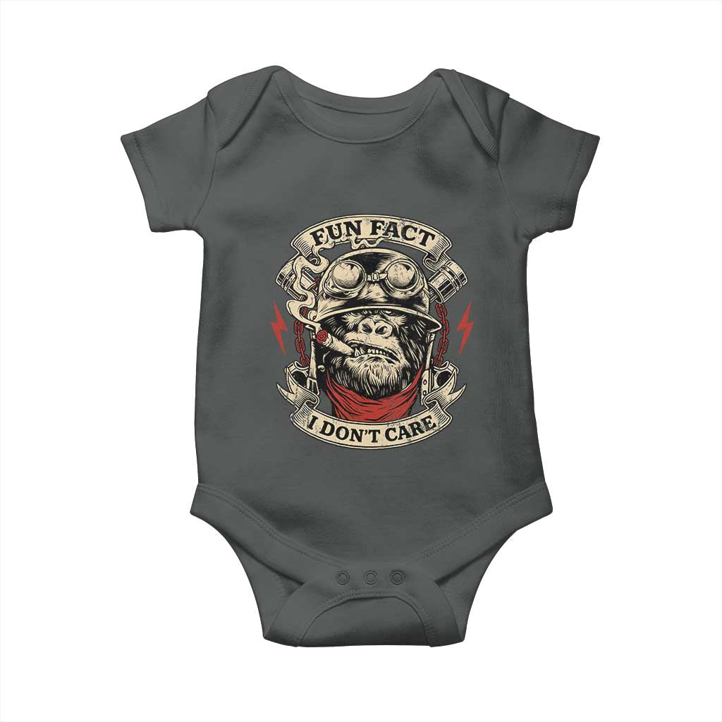 Fun Fact I Dont Care Baby Onesie Funny Smoking Gorilla Sarcastic - Wonder Print Shop