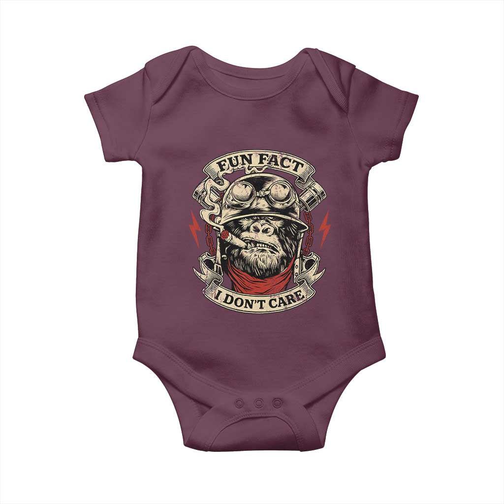 Fun Fact I Dont Care Baby Onesie Funny Smoking Gorilla Sarcastic - Wonder Print Shop