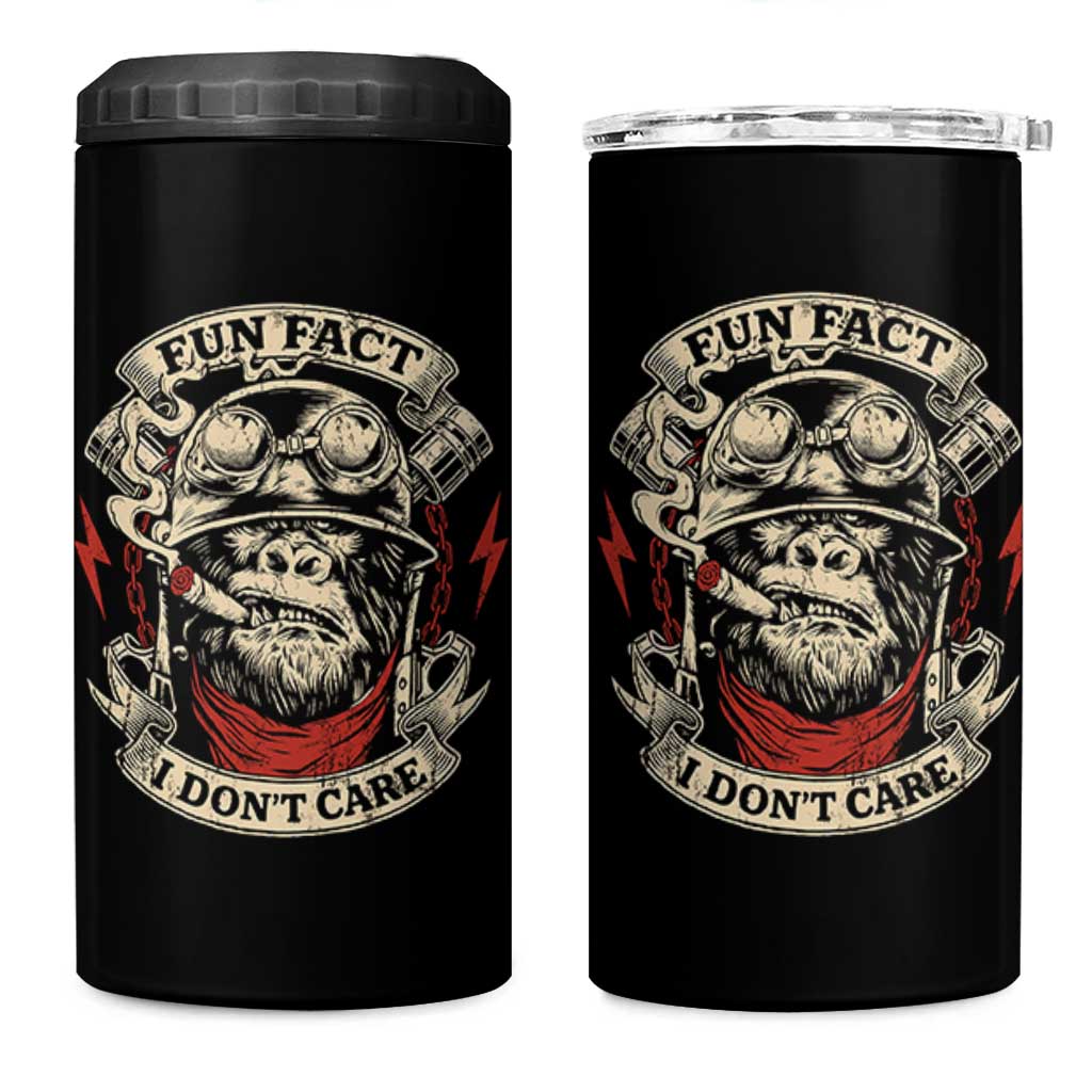 Fun Fact I Dont Care 4 in 1 Can Cooler Tumbler Funny Smoking Gorilla Sarcastic - Wonder Print Shop