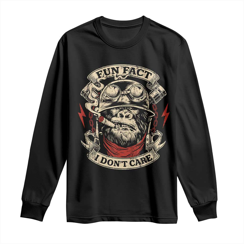 Fun Fact I Dont Care Long Sleeve Shirt Funny Smoking Gorilla Sarcastic - Wonder Print Shop