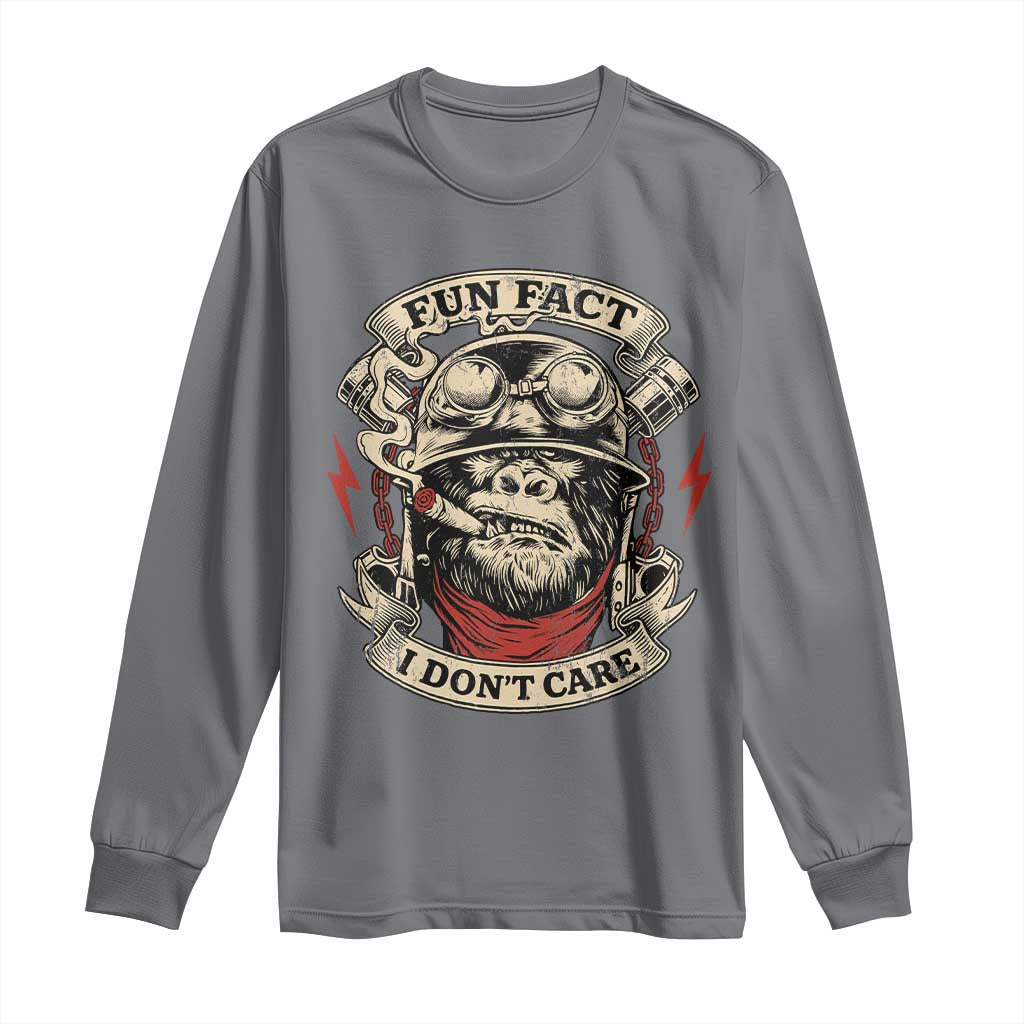 Fun Fact I Dont Care Long Sleeve Shirt Funny Smoking Gorilla Sarcastic - Wonder Print Shop