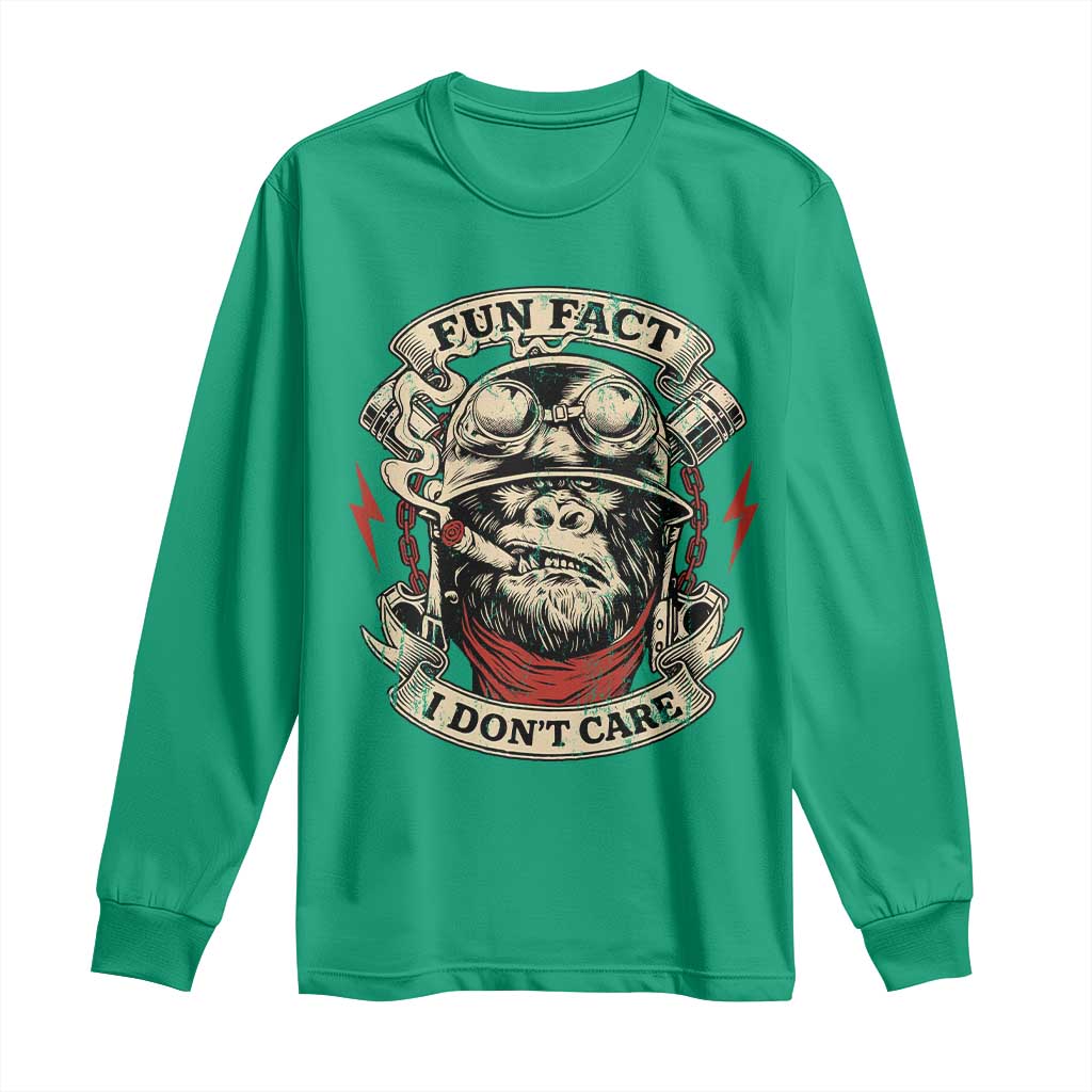Fun Fact I Dont Care Long Sleeve Shirt Funny Smoking Gorilla Sarcastic - Wonder Print Shop