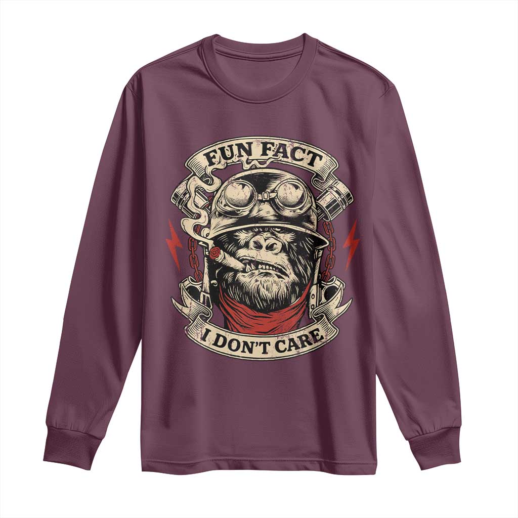 Fun Fact I Dont Care Long Sleeve Shirt Funny Smoking Gorilla Sarcastic - Wonder Print Shop