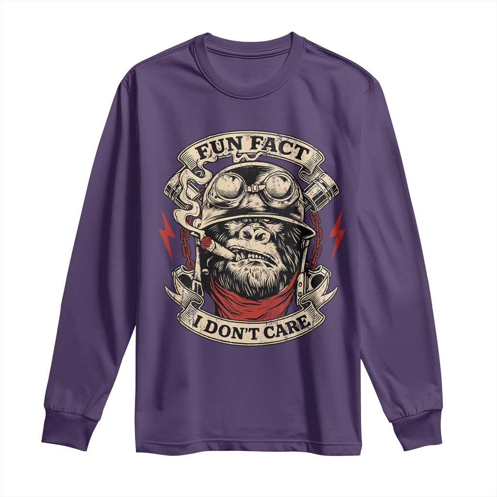 Fun Fact I Dont Care Long Sleeve Shirt Funny Smoking Gorilla Sarcastic - Wonder Print Shop