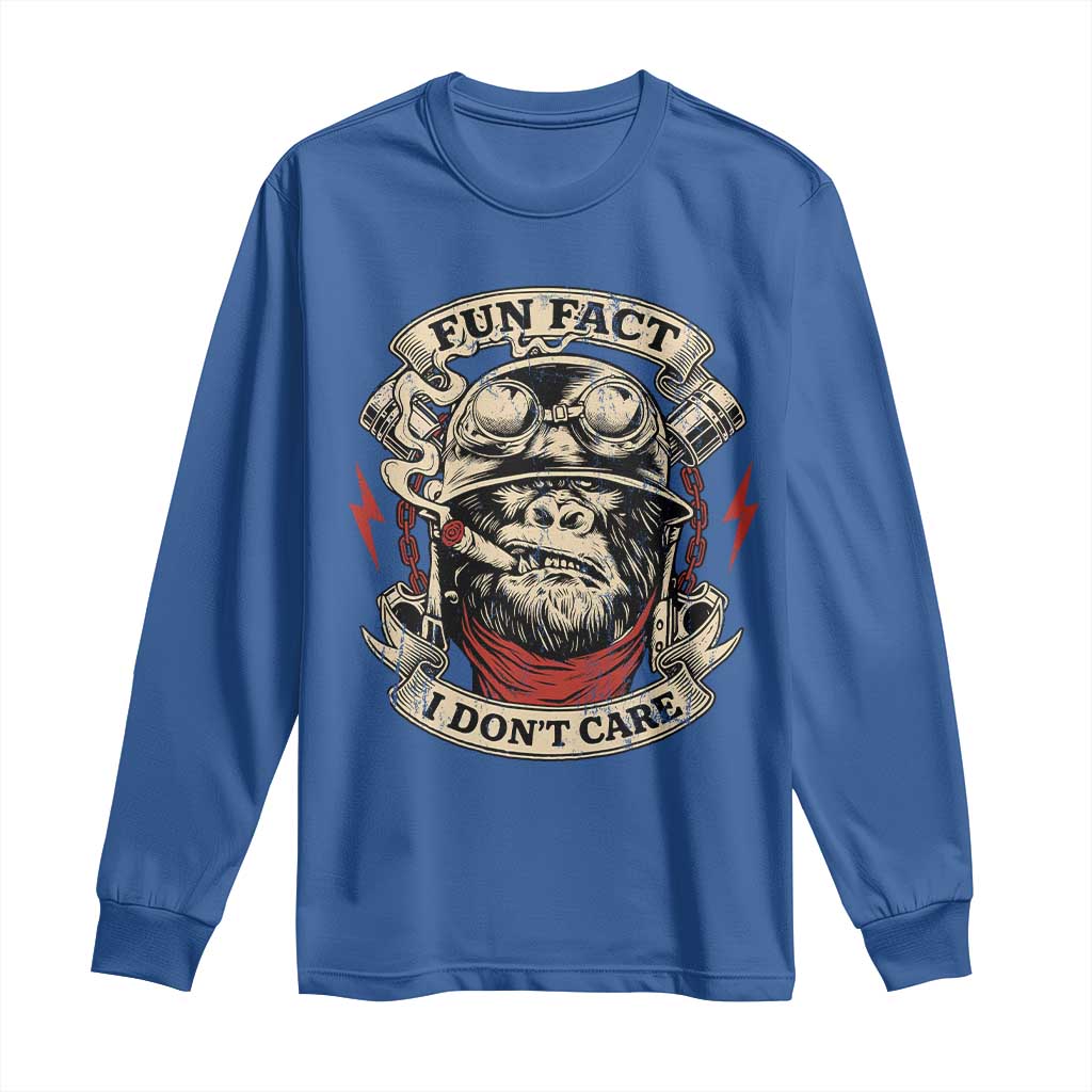 Fun Fact I Dont Care Long Sleeve Shirt Funny Smoking Gorilla Sarcastic - Wonder Print Shop