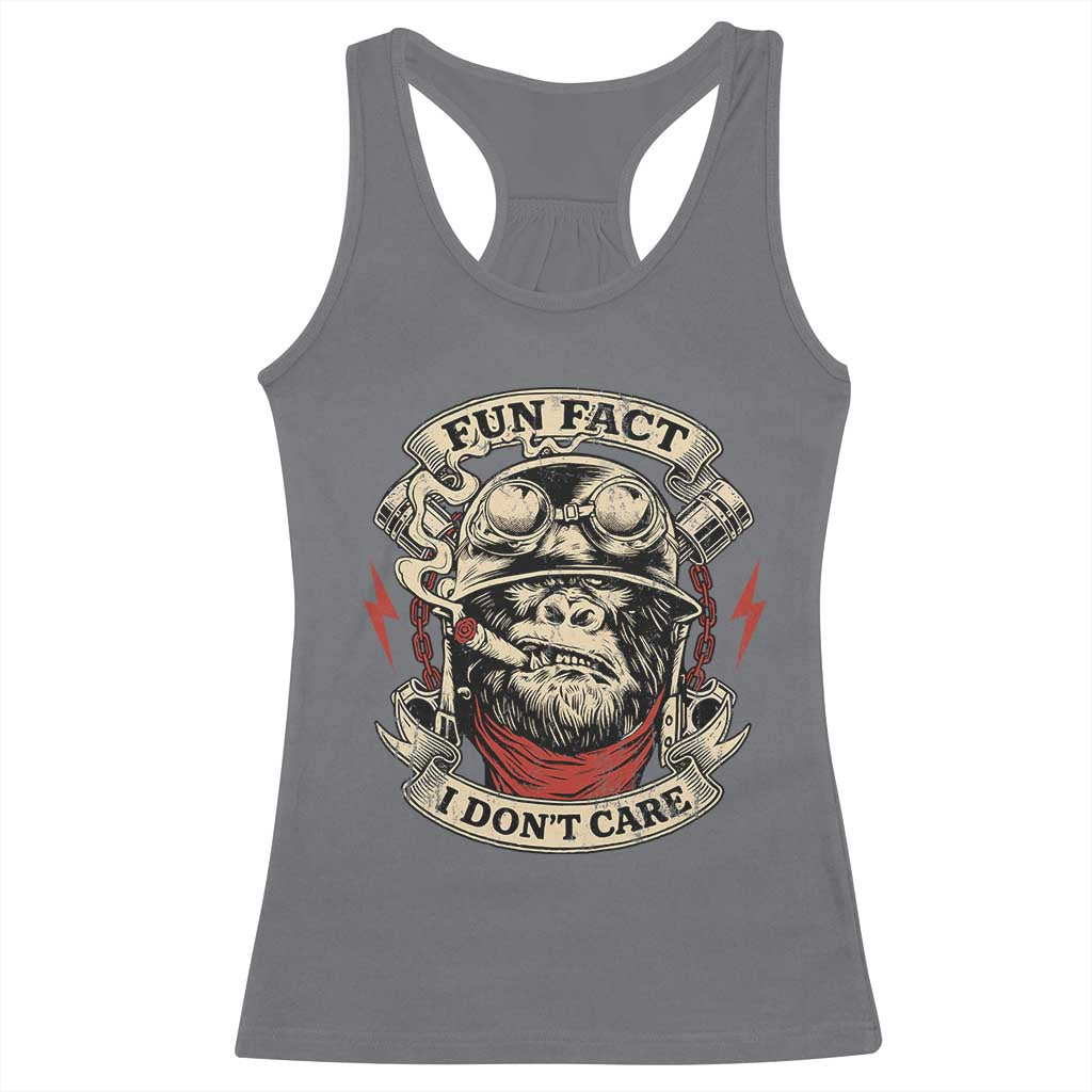 Fun Fact I Dont Care Racerback Tank Top Funny Smoking Gorilla Sarcastic - Wonder Print Shop
