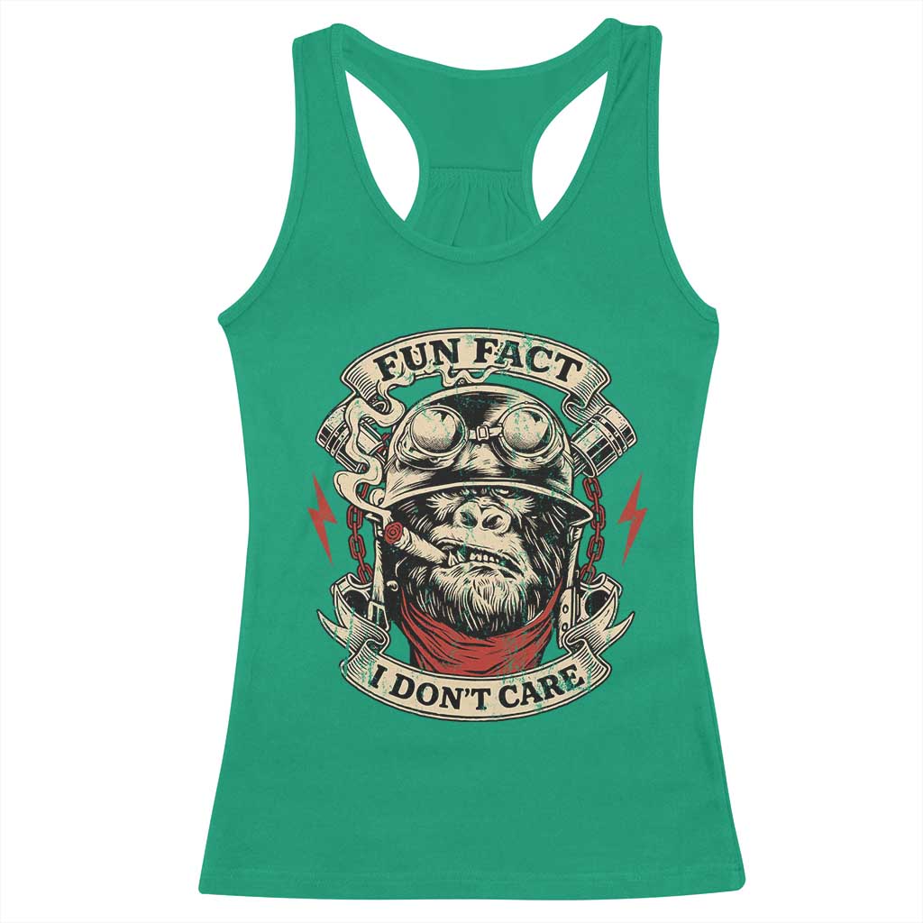 Fun Fact I Dont Care Racerback Tank Top Funny Smoking Gorilla Sarcastic - Wonder Print Shop