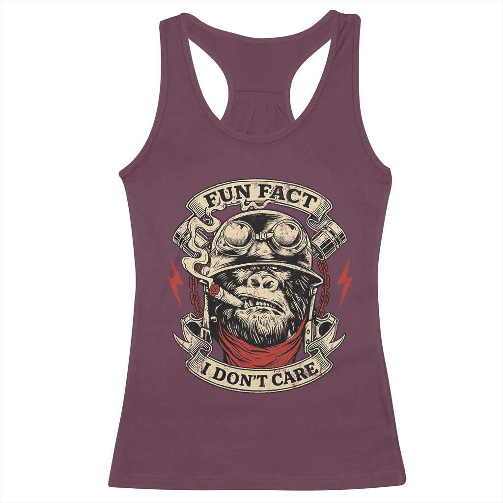Fun Fact I Dont Care Racerback Tank Top Funny Smoking Gorilla Sarcastic - Wonder Print Shop