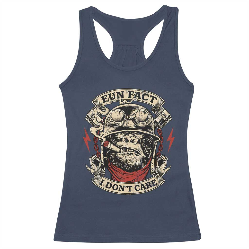 Fun Fact I Dont Care Racerback Tank Top Funny Smoking Gorilla Sarcastic - Wonder Print Shop