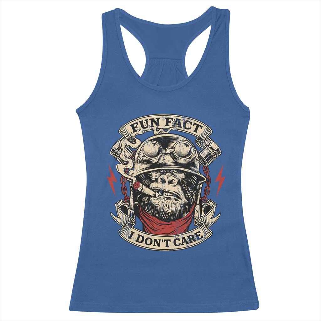 Fun Fact I Dont Care Racerback Tank Top Funny Smoking Gorilla Sarcastic - Wonder Print Shop