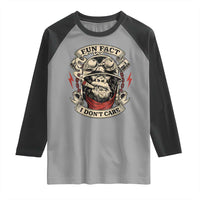 Fun Fact I Dont Care Raglan Shirt Funny Smoking Gorilla Sarcastic - Wonder Print Shop