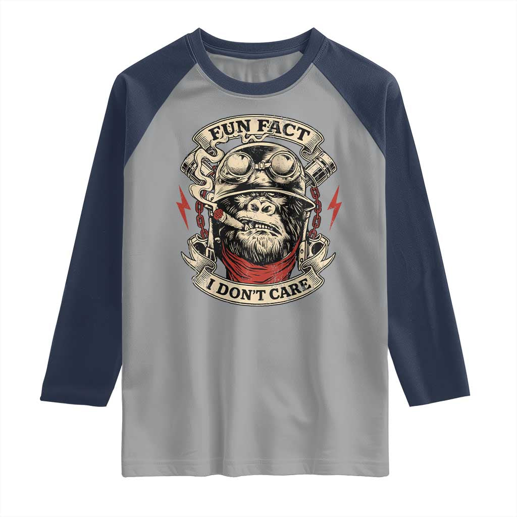 Fun Fact I Dont Care Raglan Shirt Funny Smoking Gorilla Sarcastic - Wonder Print Shop
