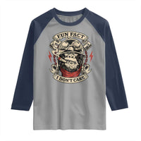 Fun Fact I Dont Care Raglan Shirt Funny Smoking Gorilla Sarcastic - Wonder Print Shop