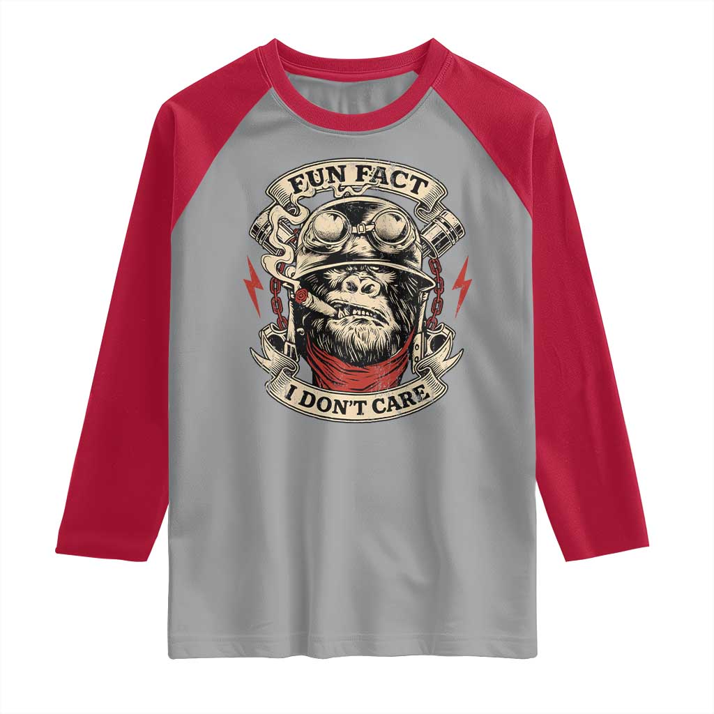 Fun Fact I Dont Care Raglan Shirt Funny Smoking Gorilla Sarcastic - Wonder Print Shop
