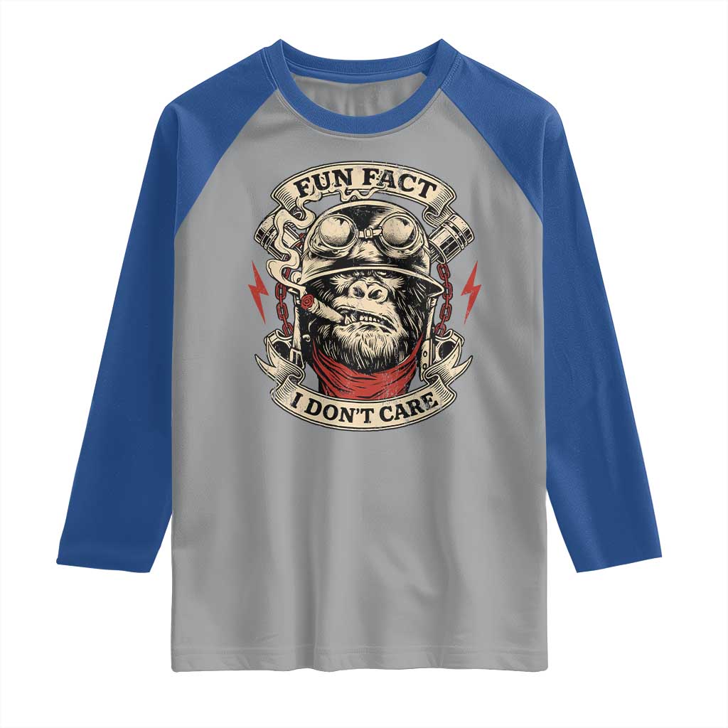 Fun Fact I Dont Care Raglan Shirt Funny Smoking Gorilla Sarcastic - Wonder Print Shop