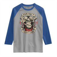 Fun Fact I Dont Care Raglan Shirt Funny Smoking Gorilla Sarcastic - Wonder Print Shop