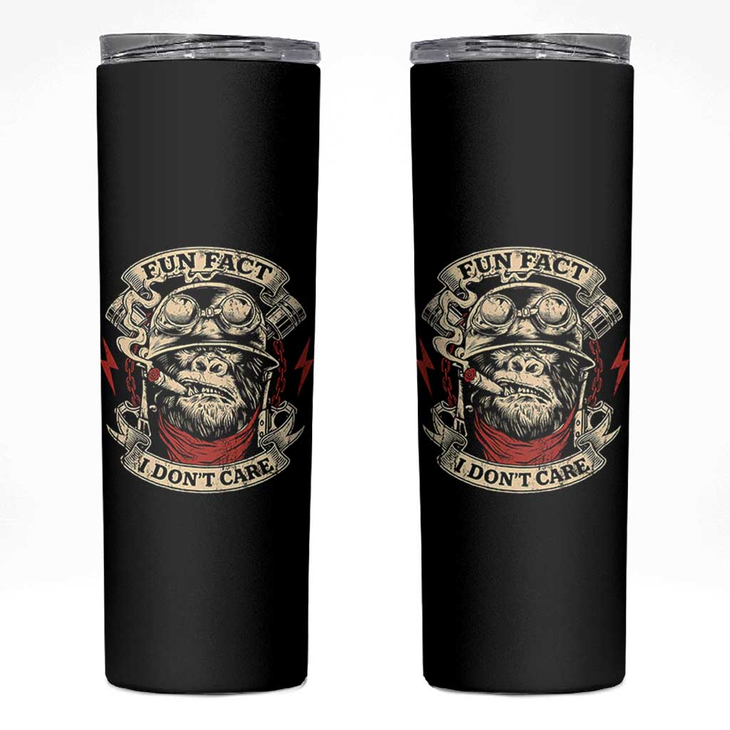 Fun Fact I Dont Care Skinny Tumbler Funny Smoking Gorilla Sarcastic - Wonder Print Shop