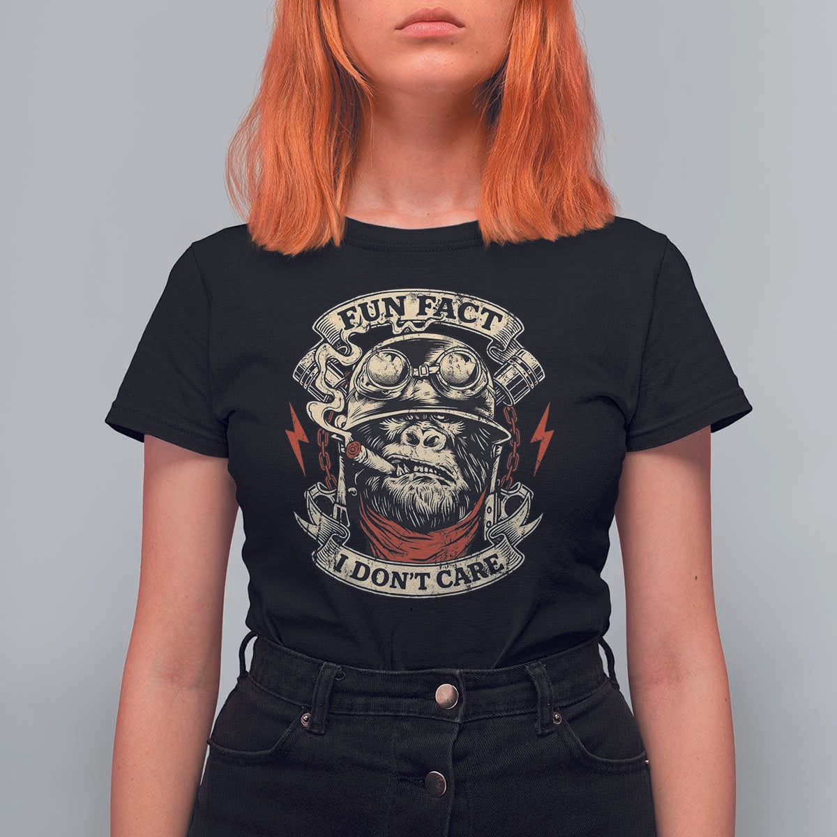 Fun Fact I Dont Care T Shirt For Women Funny Smoking Gorilla Sarcastic - Wonder Print Shop