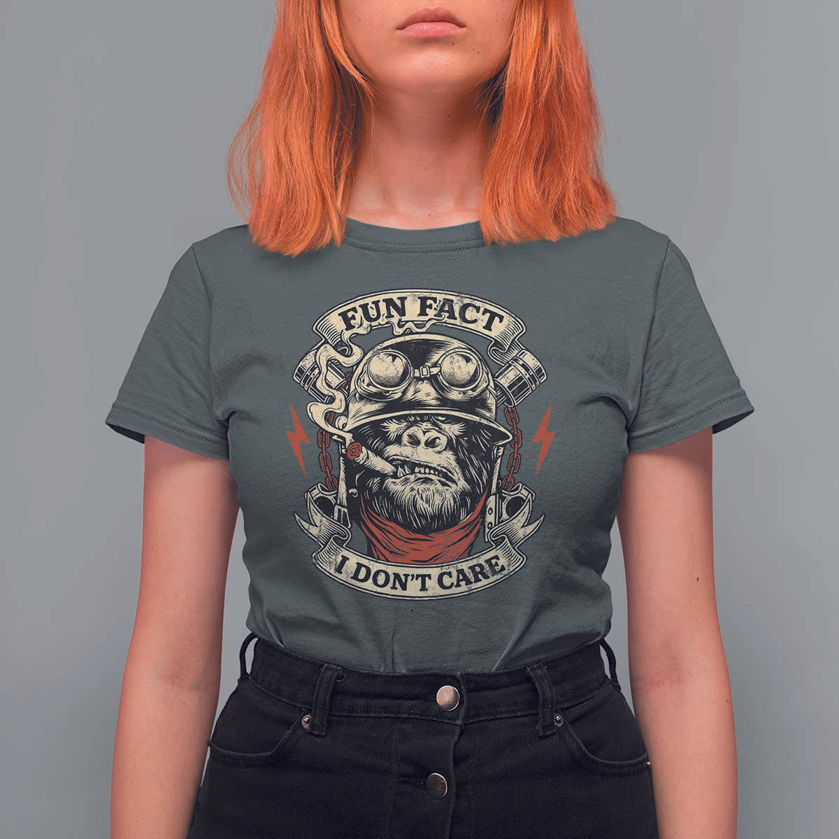 Fun Fact I Dont Care T Shirt For Women Funny Smoking Gorilla Sarcastic - Wonder Print Shop