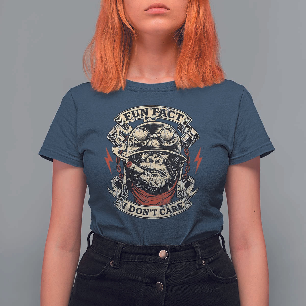 Fun Fact I Dont Care T Shirt For Women Funny Smoking Gorilla Sarcastic - Wonder Print Shop