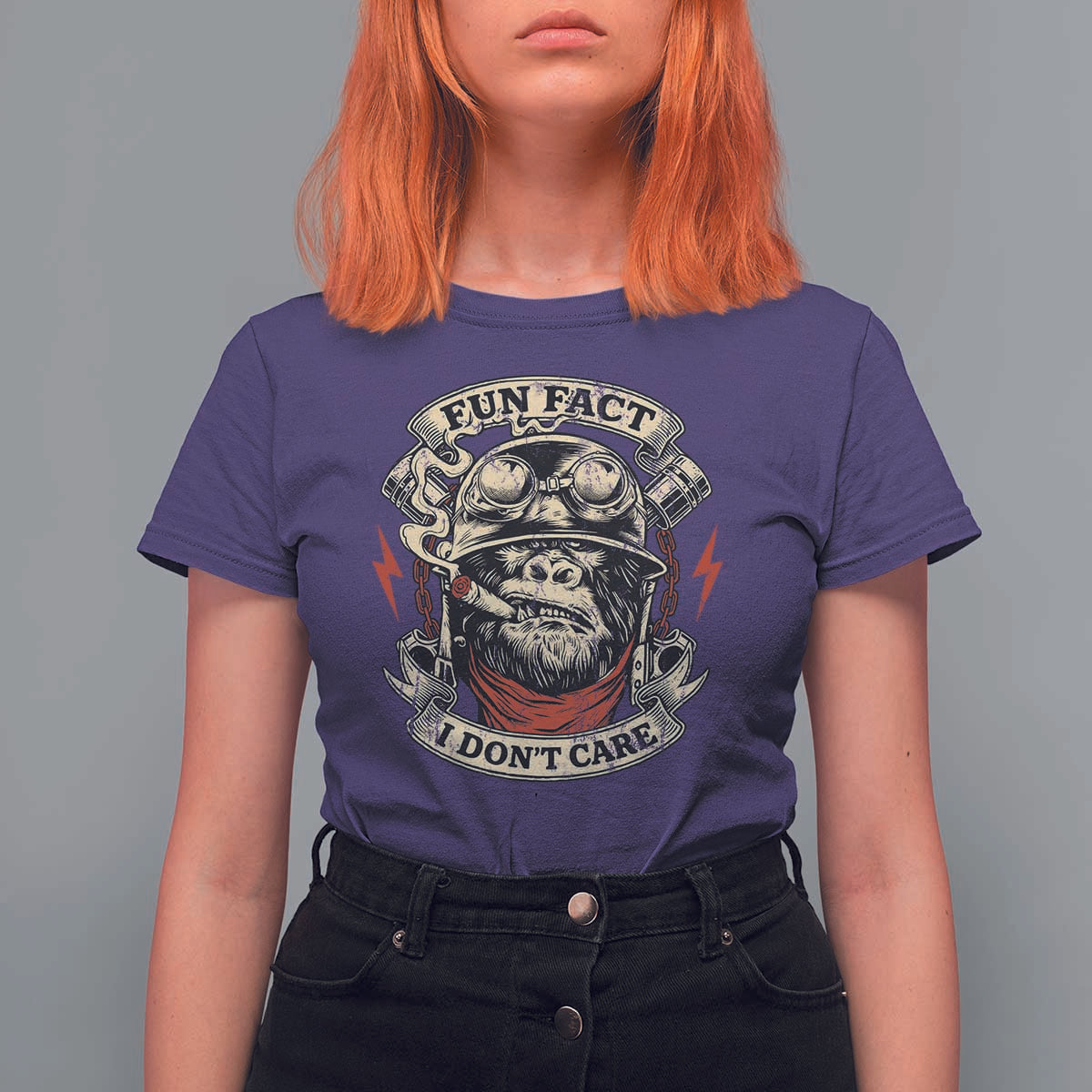 Fun Fact I Dont Care T Shirt For Women Funny Smoking Gorilla Sarcastic - Wonder Print Shop