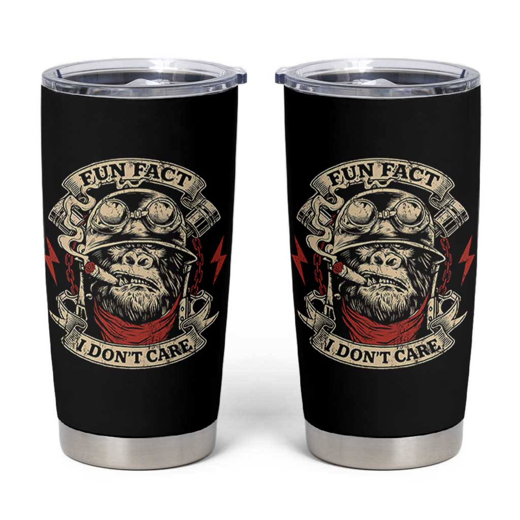 Fun Fact I Dont Care Tumbler Cup Funny Smoking Gorilla Sarcastic - Wonder Print Shop