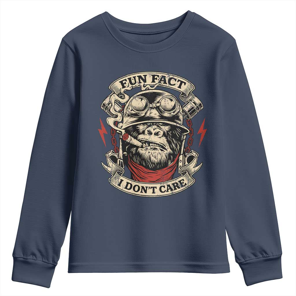 Fun Fact I Dont Care Youth Sweatshirt Funny Smoking Gorilla Sarcastic - Wonder Print Shop