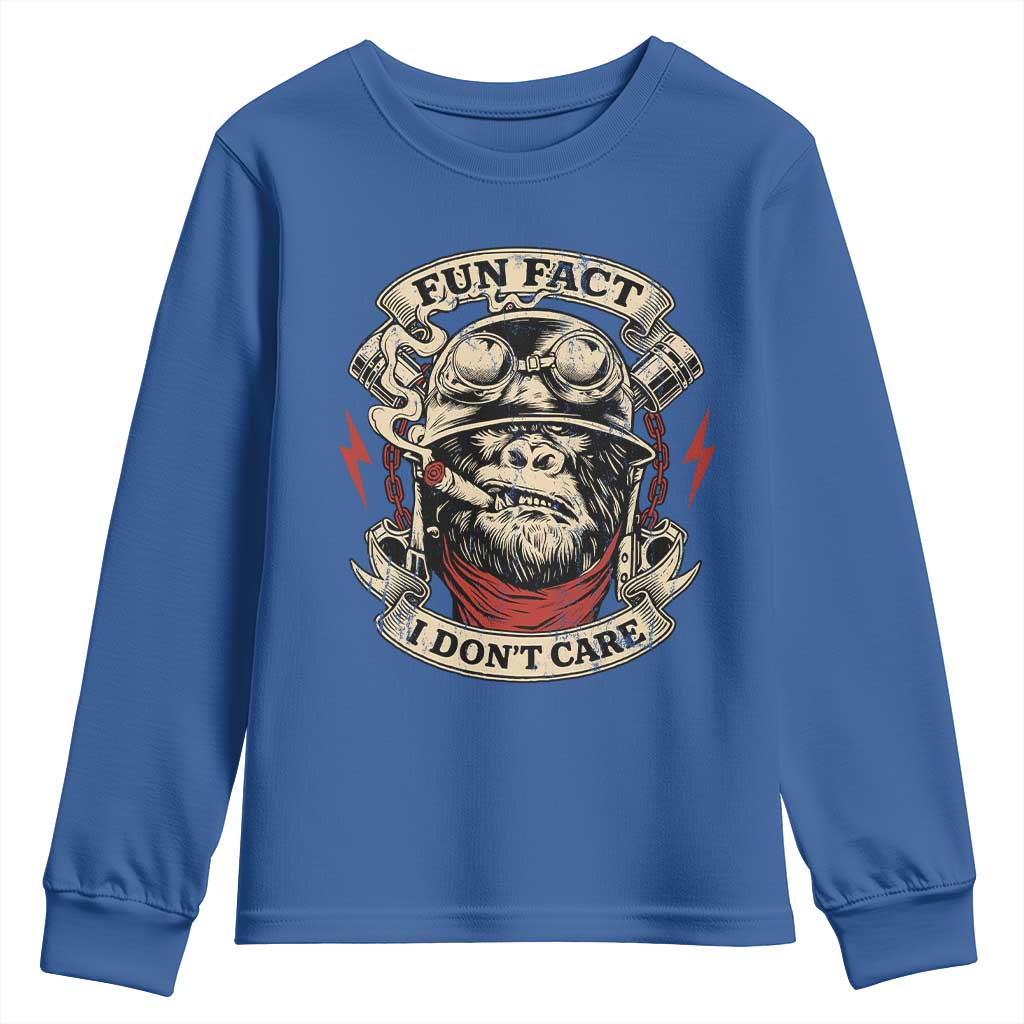 Fun Fact I Dont Care Youth Sweatshirt Funny Smoking Gorilla Sarcastic - Wonder Print Shop