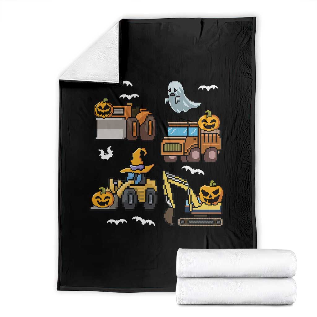 Funny Halloween Throw Blanket Spooky Construction Trucks Pumpkin Ghost Pixel - Wonder Print Shop