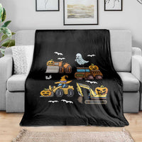 Funny Halloween Throw Blanket Spooky Construction Trucks Pumpkin Ghost Pixel - Wonder Print Shop