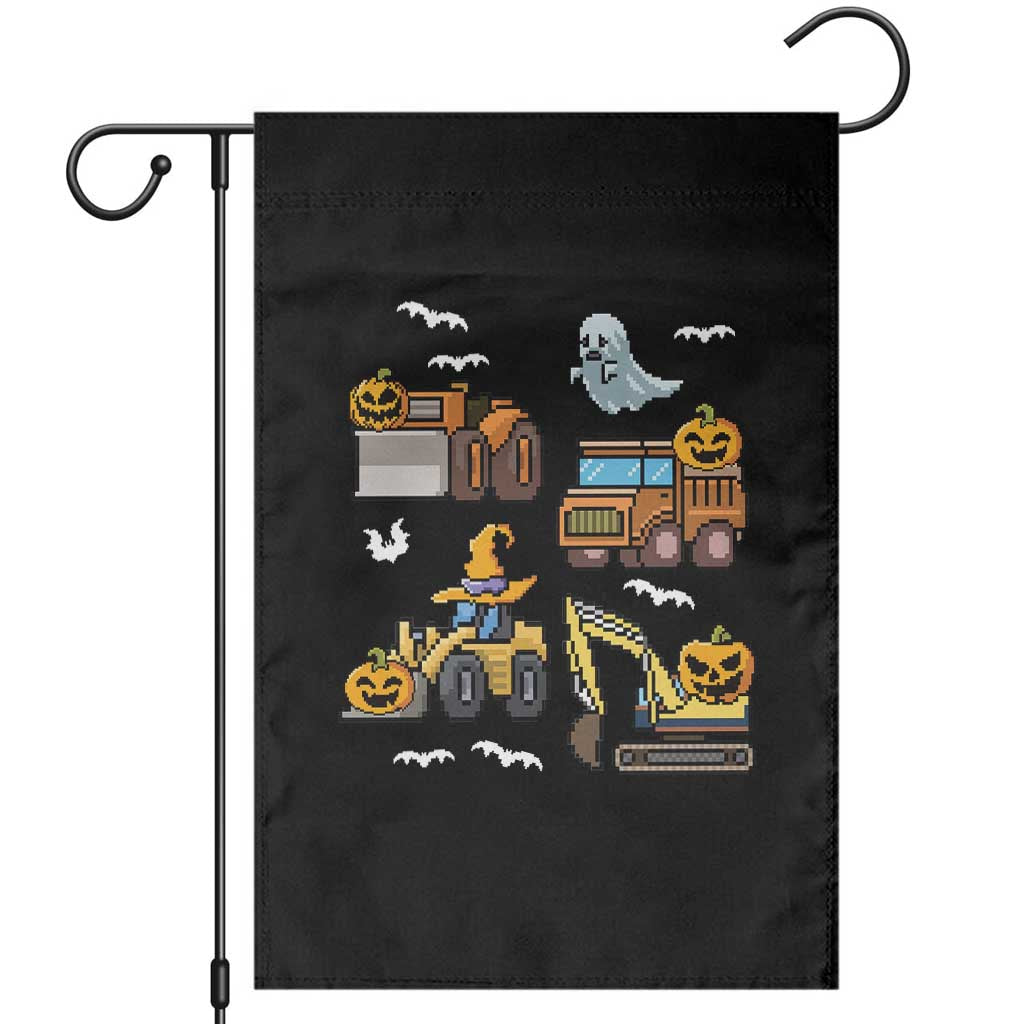 Funny Halloween Garden Flag Spooky Construction Trucks Pumpkin Ghost Pixel - Wonder Print Shop