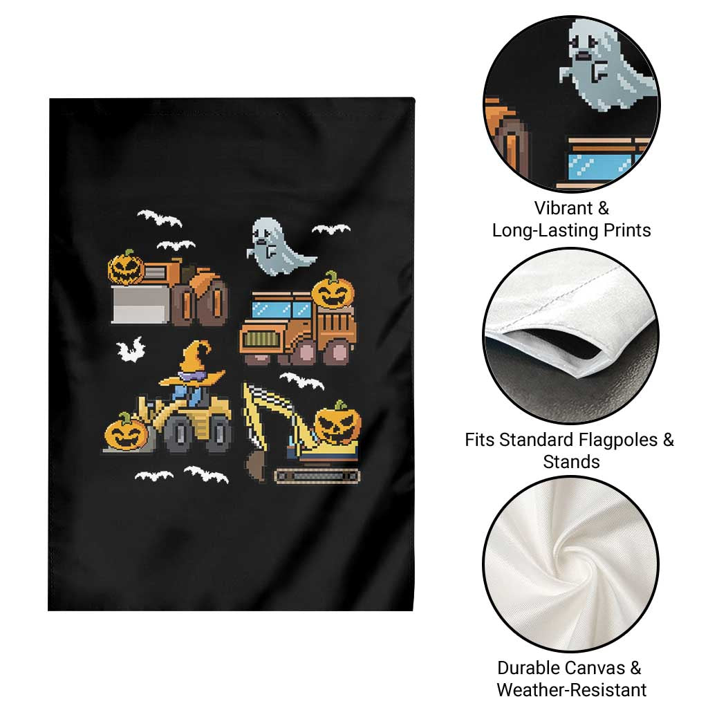 Funny Halloween Garden Flag Spooky Construction Trucks Pumpkin Ghost Pixel - Wonder Print Shop