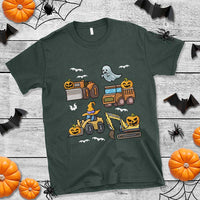 Funny Halloween T Shirt Spooky Construction Trucks Pumpkin Ghost Pixel - Wonder Print Shop