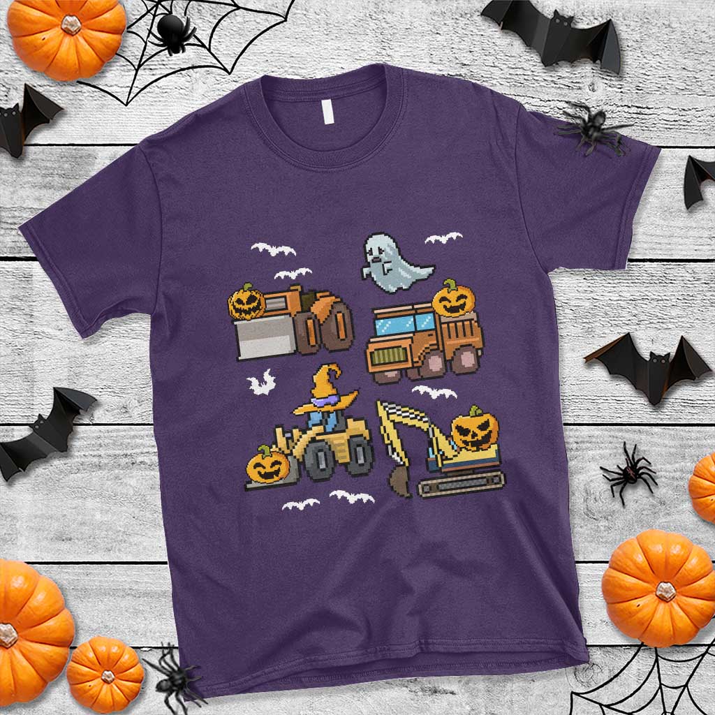 Funny Halloween T Shirt Spooky Construction Trucks Pumpkin Ghost Pixel - Wonder Print Shop