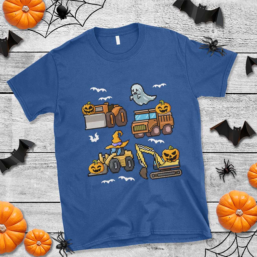 Funny Halloween T Shirt Spooky Construction Trucks Pumpkin Ghost Pixel - Wonder Print Shop