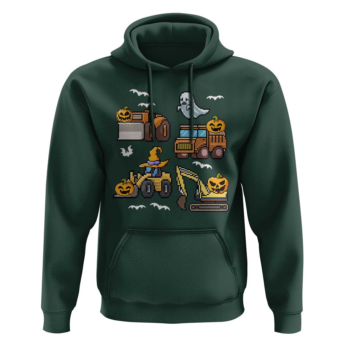 Funny Halloween Hoodie Spooky Construction Trucks Pumpkin Ghost Pixel