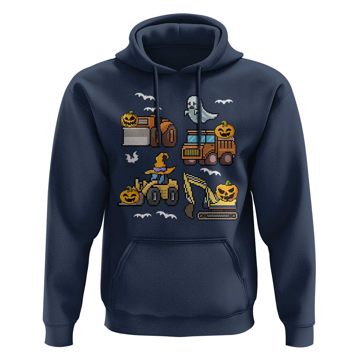 Funny Halloween Hoodie Spooky Construction Trucks Pumpkin Ghost Pixel