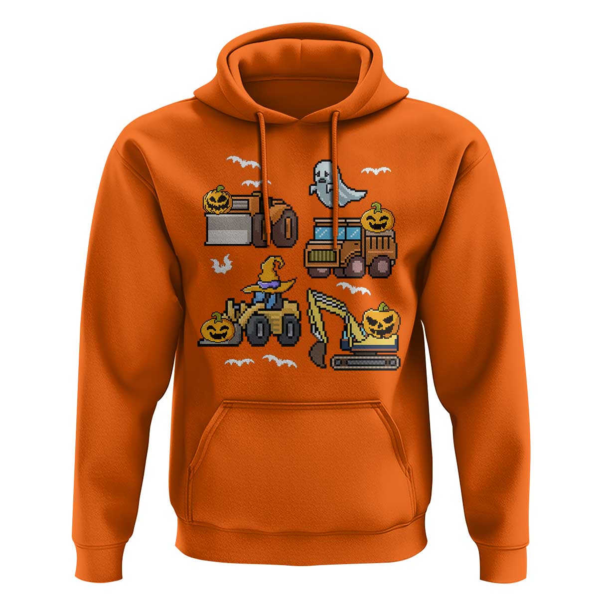 Funny Halloween Hoodie Spooky Construction Trucks Pumpkin Ghost Pixel
