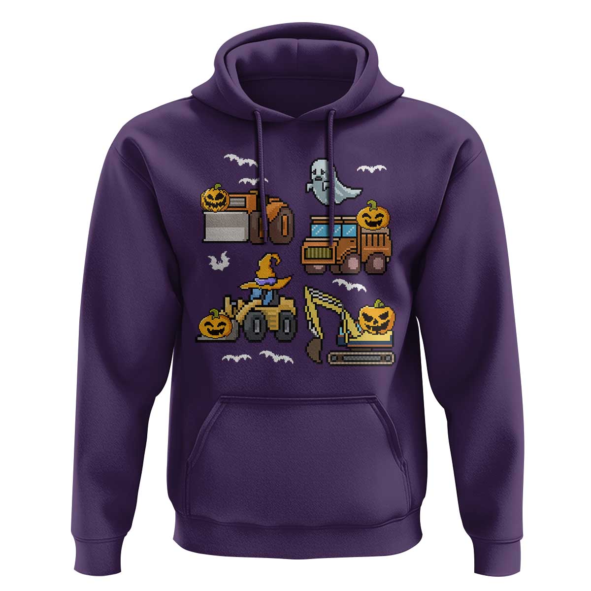 Funny Halloween Hoodie Spooky Construction Trucks Pumpkin Ghost Pixel
