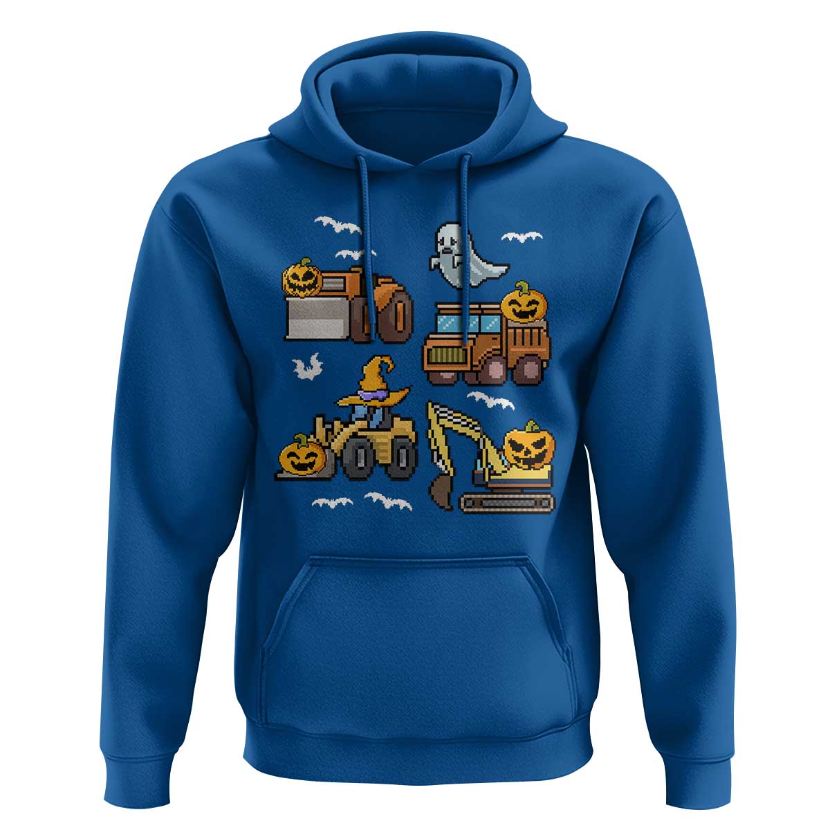 Funny Halloween Hoodie Spooky Construction Trucks Pumpkin Ghost Pixel