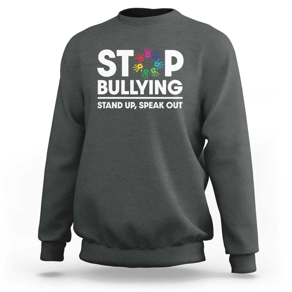 Unity Day Sweatshirt Stop Bullying Stand Up Speak Out Hand Prints Anti Bullying Awareness - Wonder Print Shop