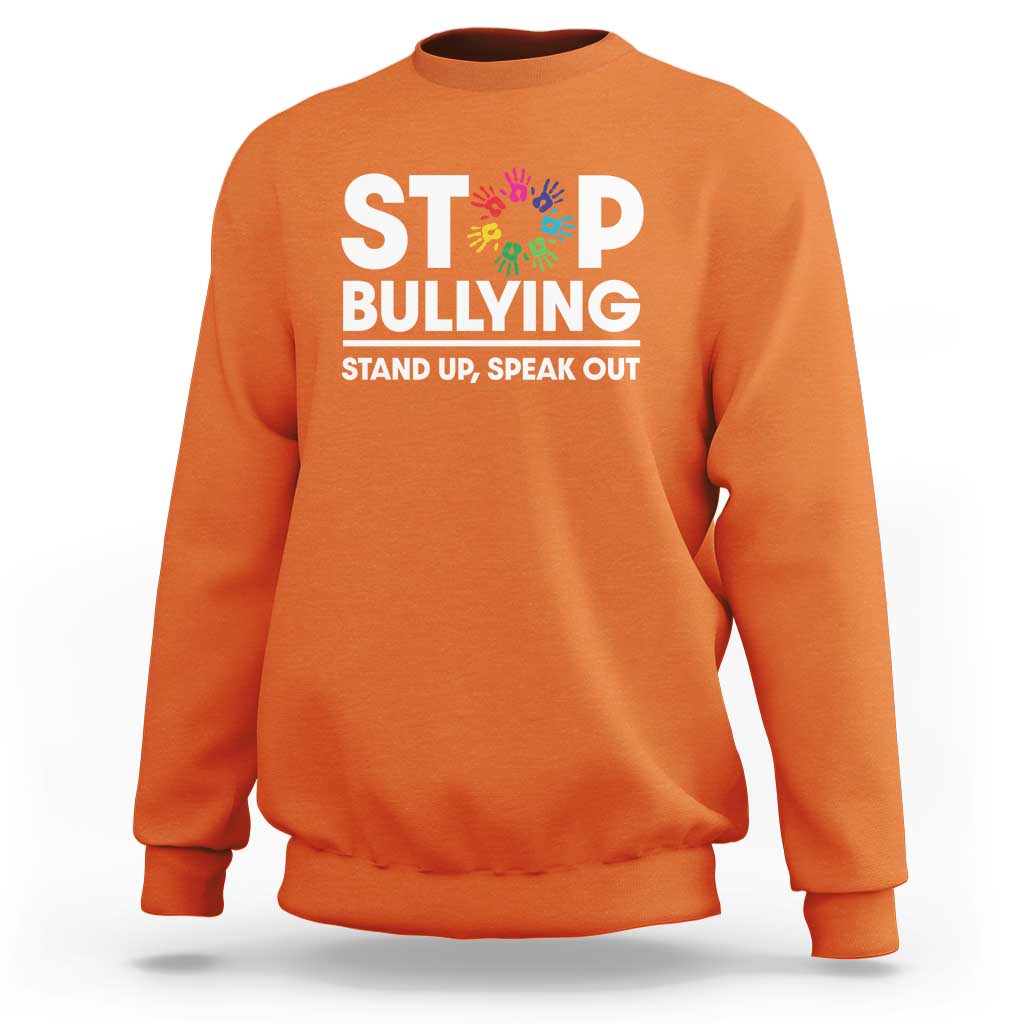 Unity Day Sweatshirt Stop Bullying Stand Up Speak Out Hand Prints Anti Bullying Awareness - Wonder Print Shop