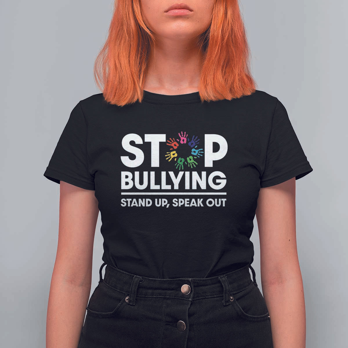 Unity Day T Shirt For Women Stop Bullying Stand Up Speak Out Hand Prints Anti Bullying Awareness - Wonder Print Shop